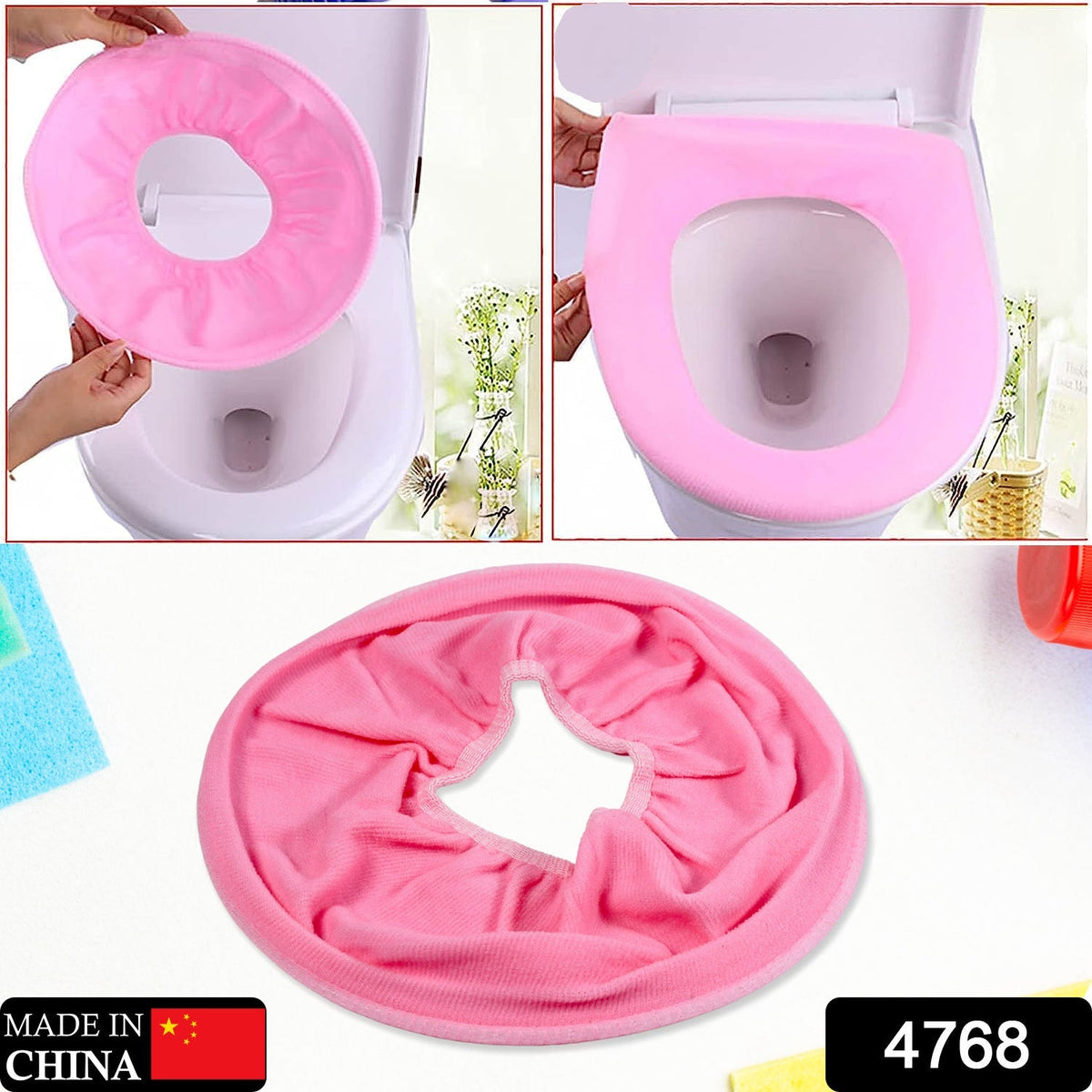4768 Bathroom Soft Thicker Warmer Stretchable Washable Cloth Toilet Seat Cover Pads (1pc) DeoDap