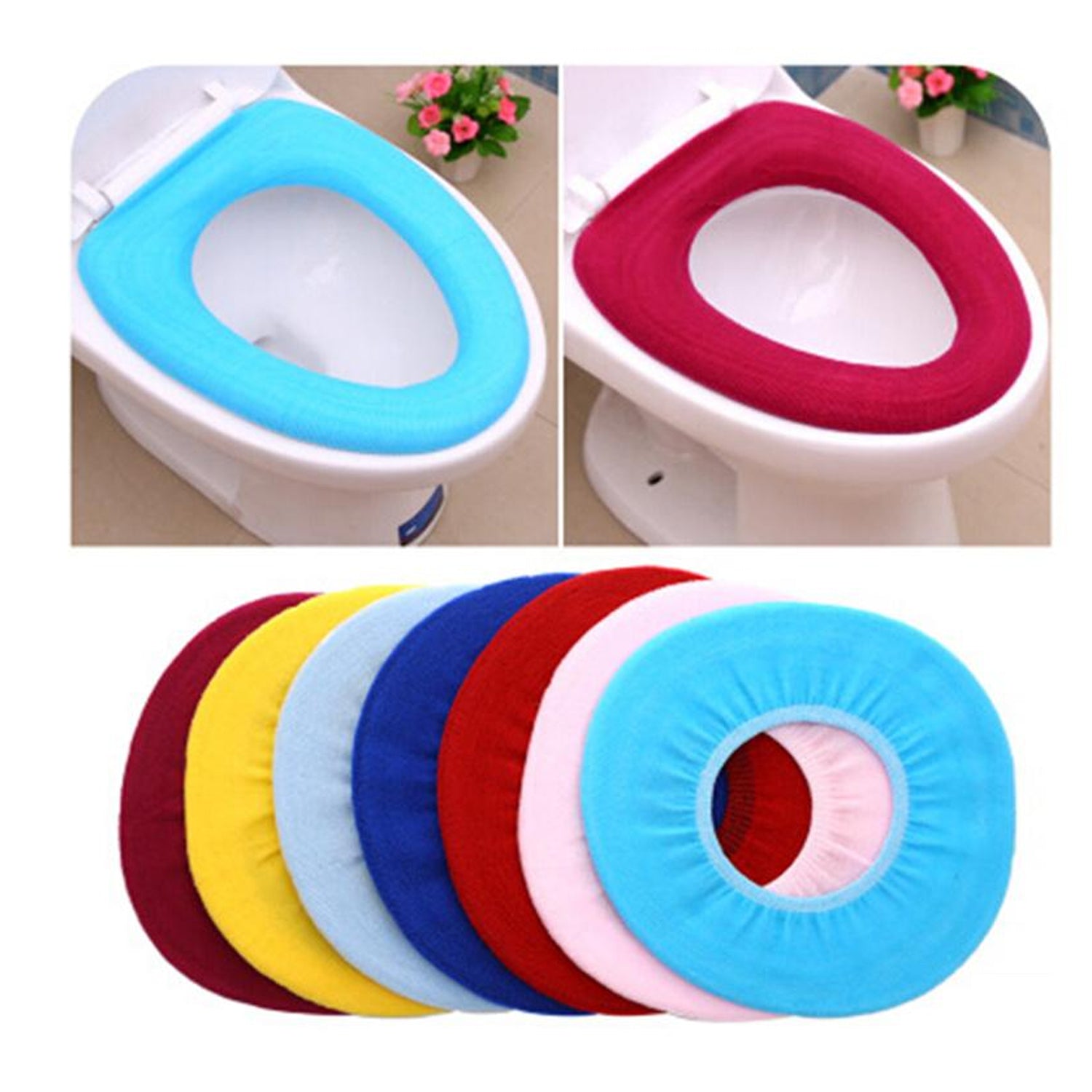 4768 Bathroom Soft Thicker Warmer Stretchable Washable Cloth Toilet Seat Cover Pads (1pc) DeoDap