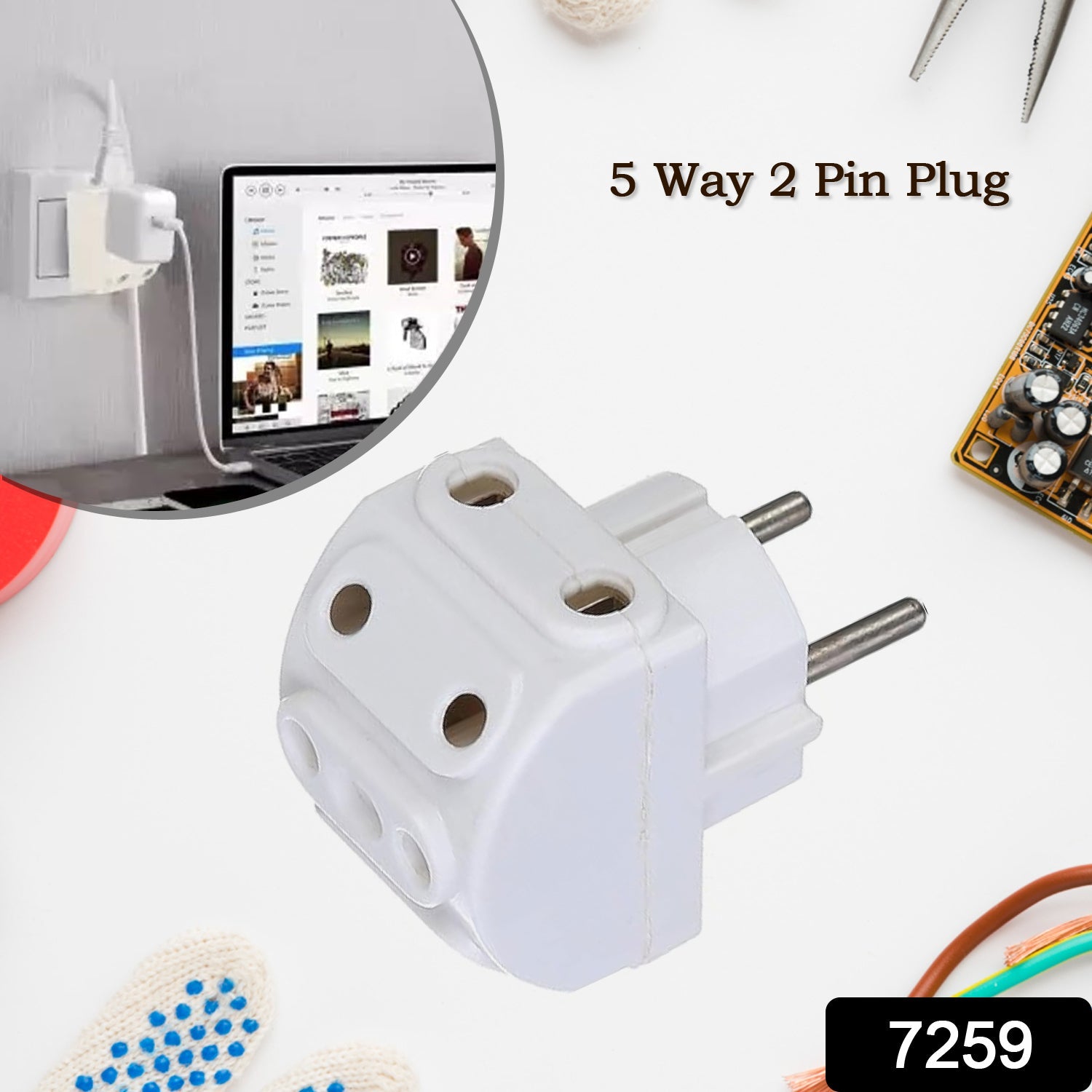 5-Way 2 Pin Multi-Plug Socket / Converter (1 Pc)