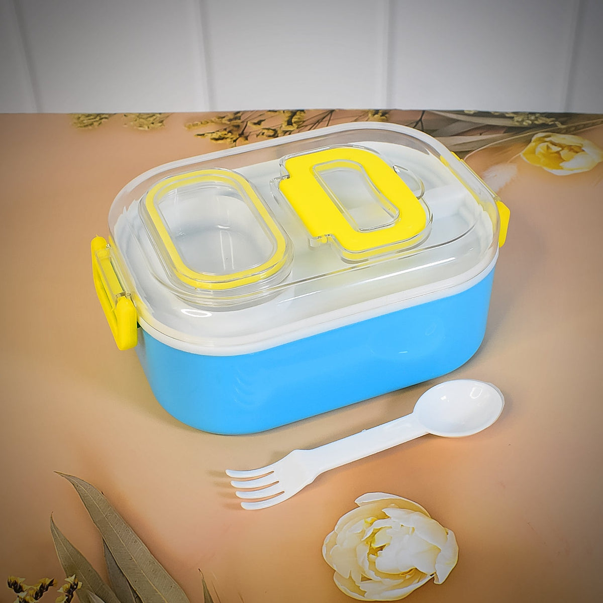 Durable Plastic Lunch box for Kids With 2 in 1 Spoon, Fork (1 Pc)