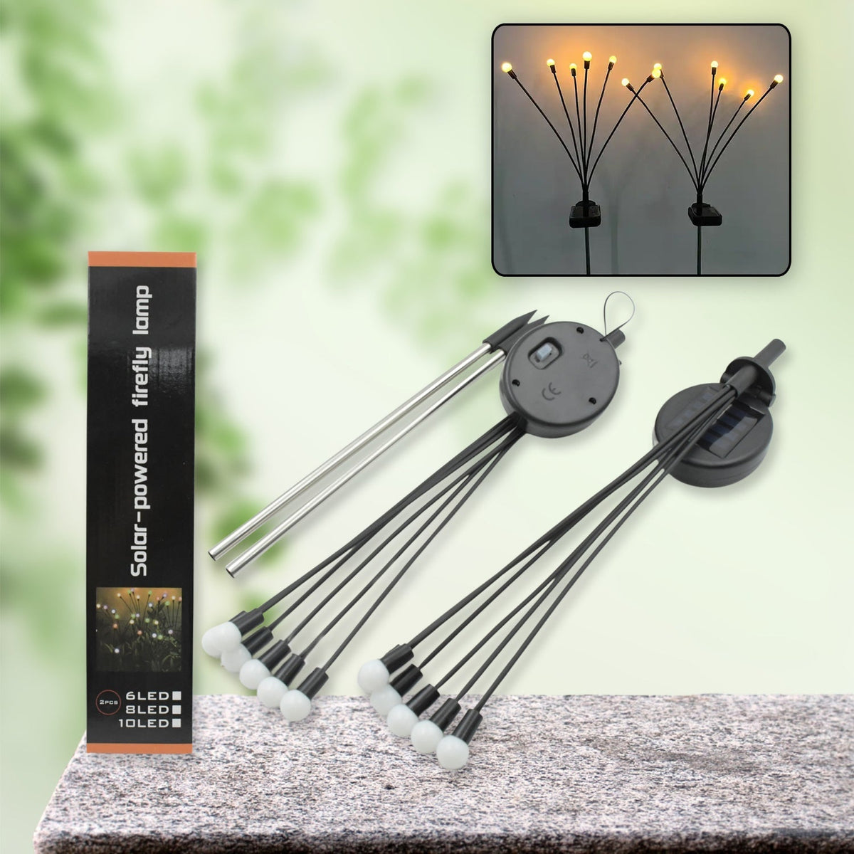 9129 Solar Garden Lights, Solar - Powered Firefly Lamp, New Upgraded Solar Firefly Lights Outdoor Waterproof, Solar Outdoor Decorative Lights for Yard Gardening Patio Backyard Pathway D??cor (2 PCS Set 12 LED (Warm Light))