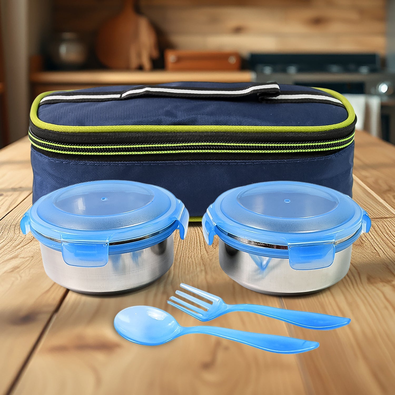 Bite Lunch Box, with Insulated Fabric Lunch Bag & Plastic Spoon, Fork