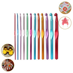 Aluminium Multicolor Knitting Needles, Crochet Kit (12 Pcs Set)