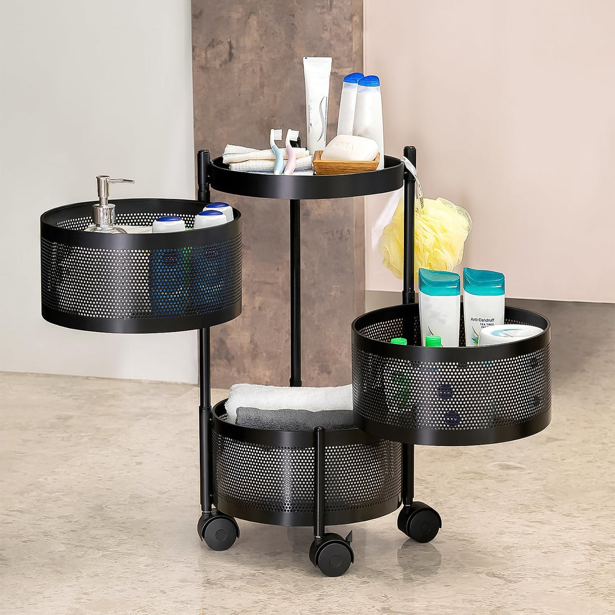 Metal Round High Quality Kitchen Trolley with Wheels (3 Layer / 1 Pc)