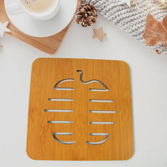 Square Bamboo Wood Table Place mat Hot Pot Cup Mat Tea Coaster(14×14 Cm / 1 Pc)