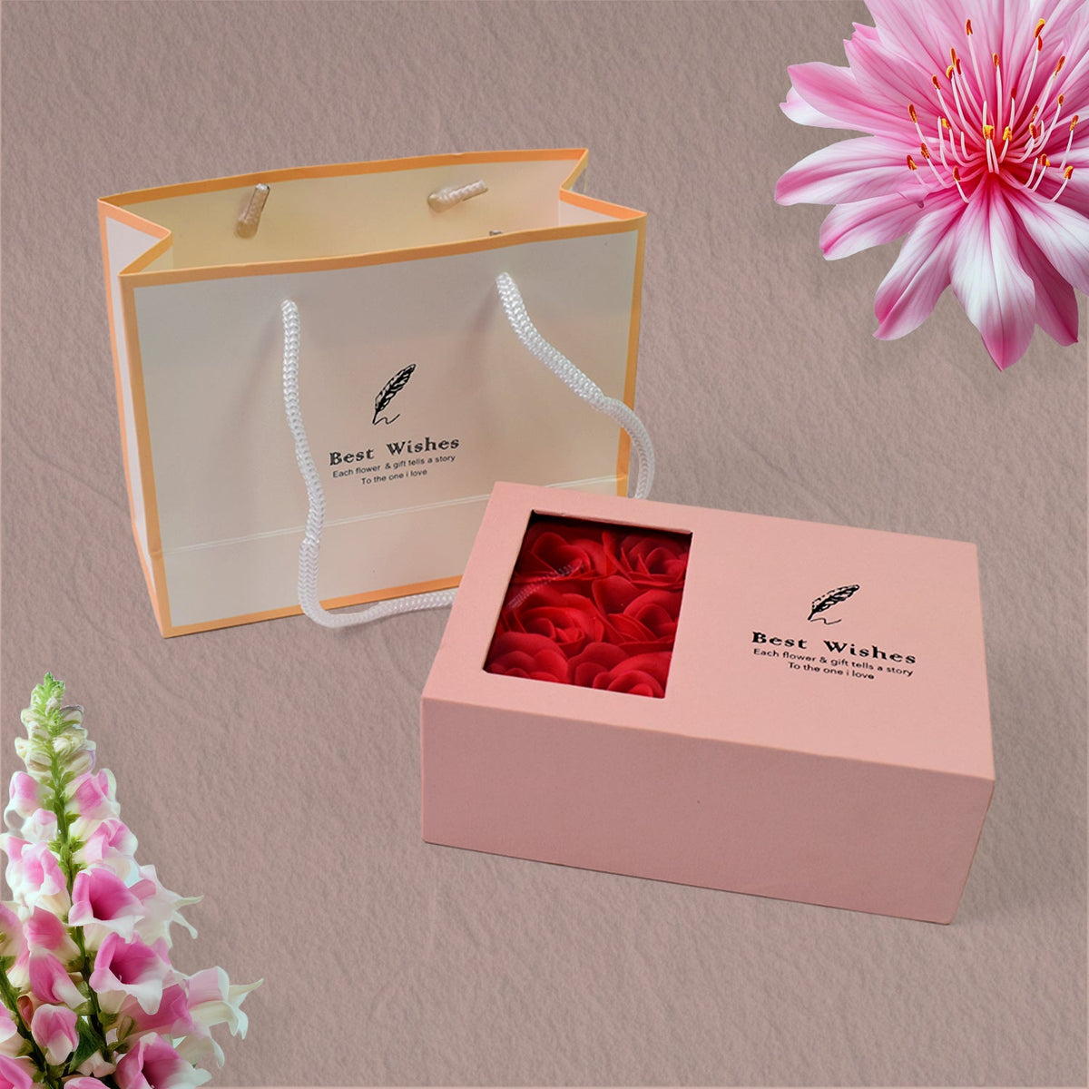 Jewellery Gift Box with Lids & Roses Packaging Box with 6 Roses (1 Set)