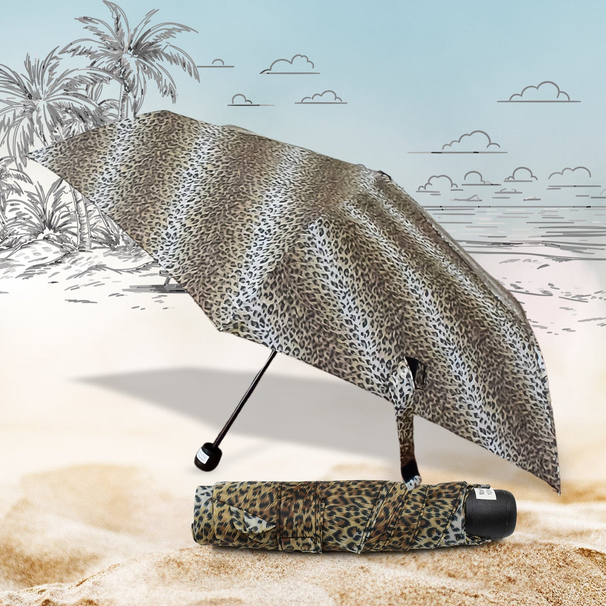 Leopard Shape 3-Fold Sun & Rain Protective Foldable Umbrella (1 Pc)