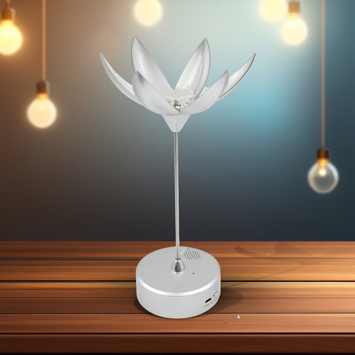 13074 Color Changing Lotus Flower Lamp with Music, Touch Open and Close, USB Rechargeable (1 Pc)