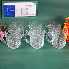 Glass Coffee & Tea Cup / Mug With Handle (6 pcs Set / 225 ML)