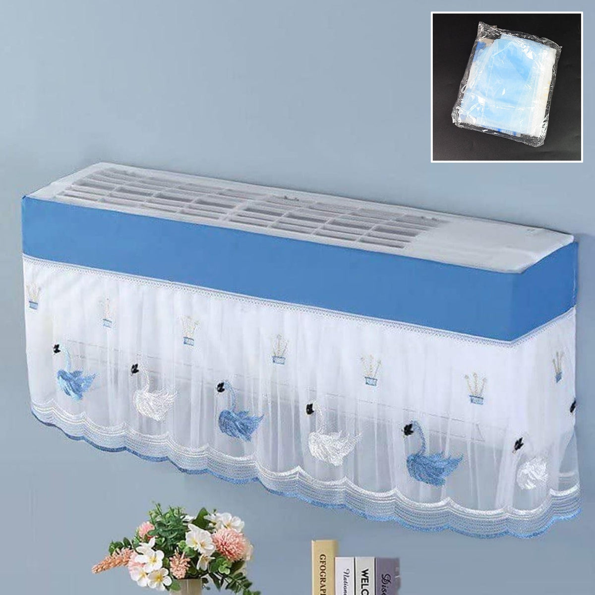 Ac Cover Air Conditioning Dust Cover Folding Designer (Approx 1 Ton / 1 Pc / ac curtain / Mix Design)