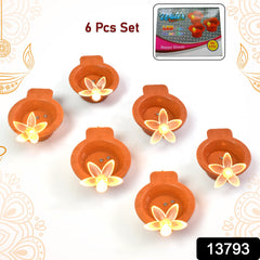 Flower Water Sensor Diyas for Diwali Decoration (6 Pcs Set)