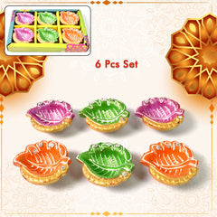 Decorative Hand Painted Clay Puja Diya for Diwali Handmade Diya (6 Pcs Set)