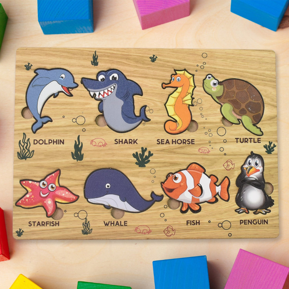 Seawater Animal Wooden Puzzle Learning Educational Board (1 Set)