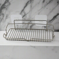 Stainless Steel Kitchen Bathroom Shower Shelf Storage Suction Basket Rack With 2 Hook (1 Pc)