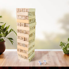 Wooden Tumbling Stacking Tower Game (48 Pcs Blocks 2 Dices)