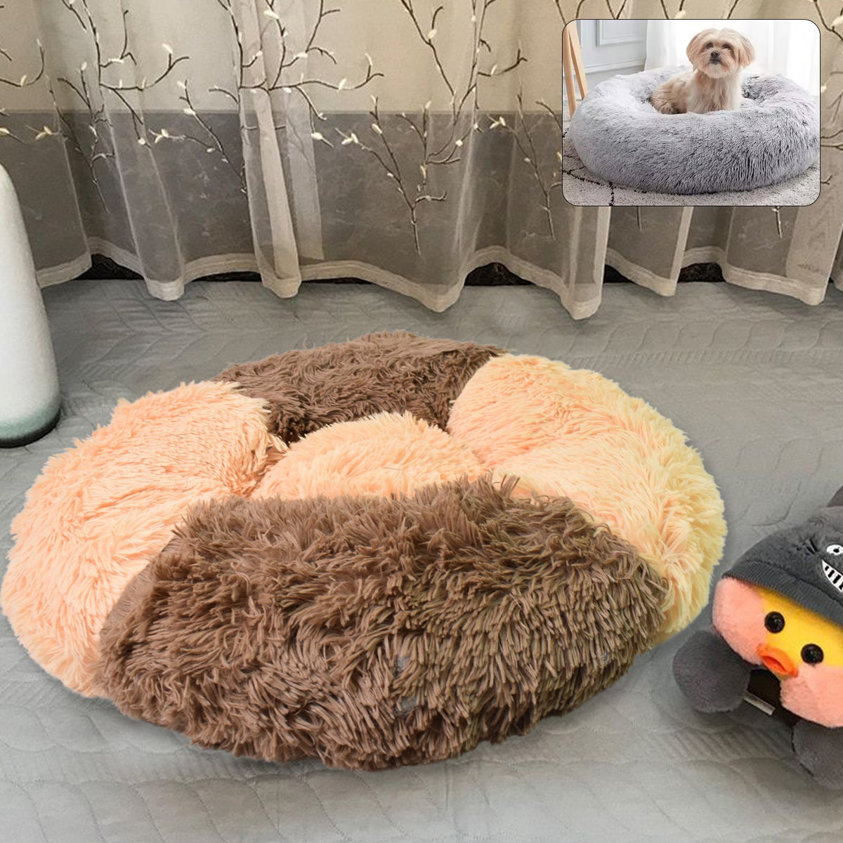 Dog Bed, Cat Bed,  Bottom Calming Donut Dog Bed (1 Pc)