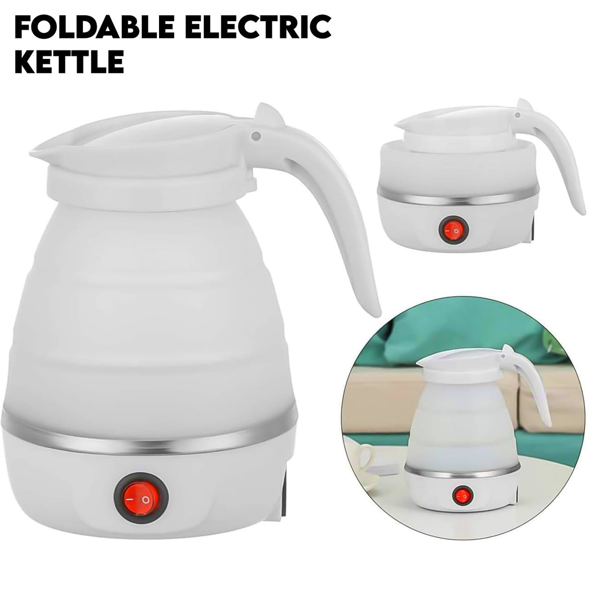 Travel Folding Electric Kettle 600W - (304 Stainless Steel & Silicone)