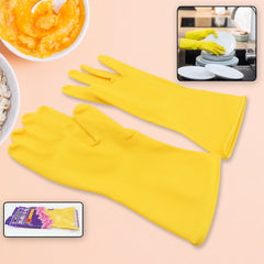 0681 Multipurpose High Grade Rubber Reusable Cleaning Gloves, Reusable Rubber Hand Gloves I Latex Safety Gloves I for Washing I Cleaning Kitchen I Gardening I Sanitation I Wet and Dry Use Gloves (1 Pair 98 Gm)