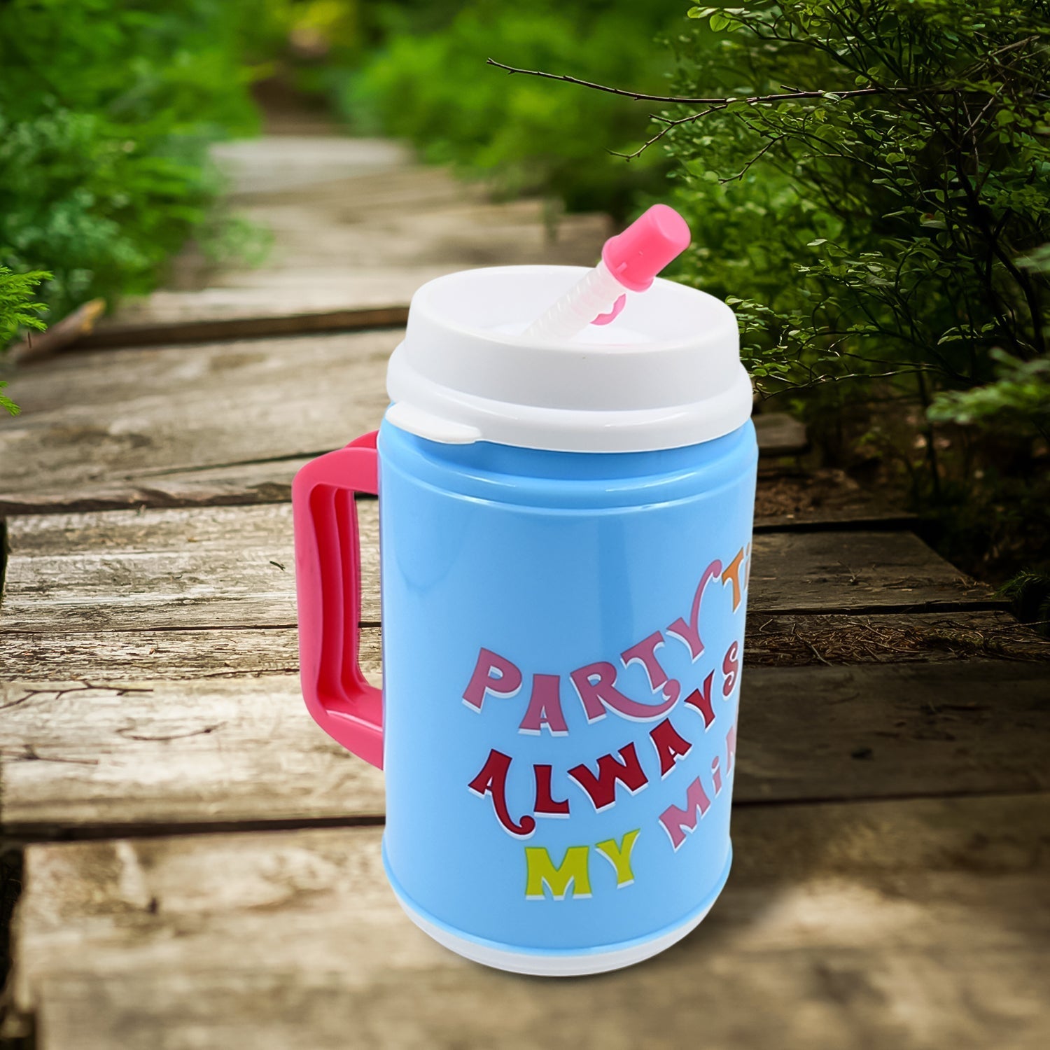 Insulated Mug with Lid Handle Flexible Straw with Cap (709 ML)