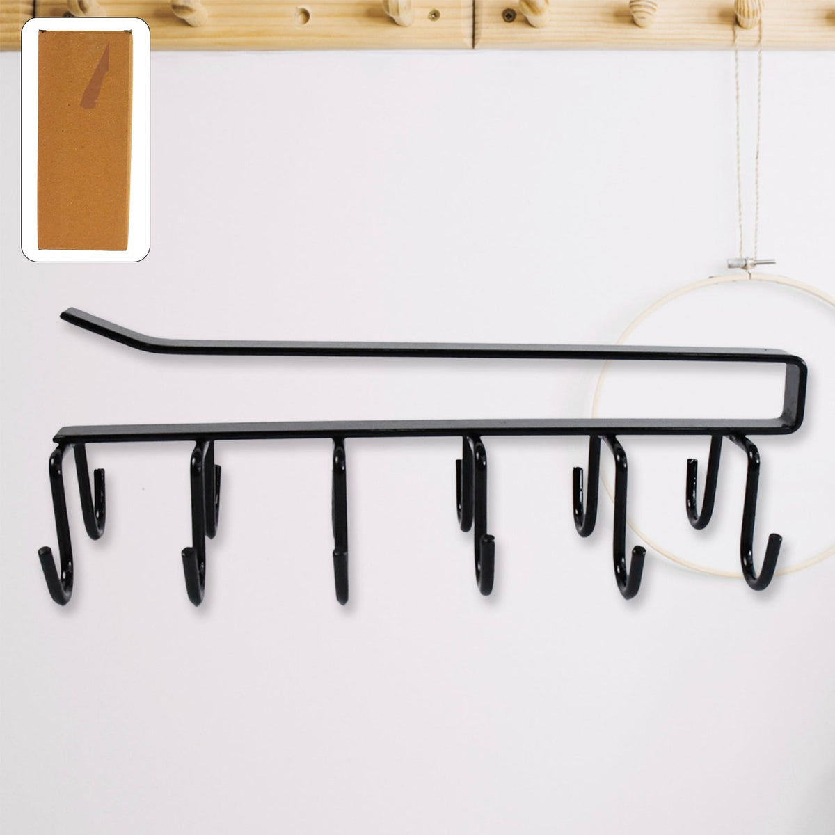 Double-Row Metal cupholder Rack, Multi-Purpose Iron Hanger with 6 Hooks (1 Pc)