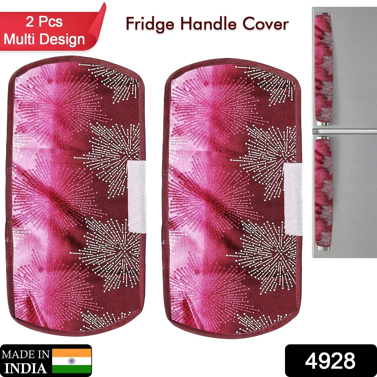 4928  Fridge Cover Handle Cover Polyester High Material Cover For All Fridge Handle Use ( Set Of 2 Pcs ) Multi Design DeoDap