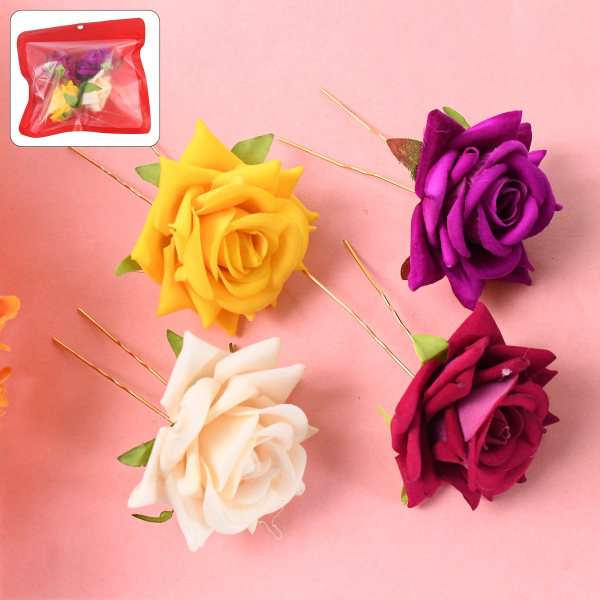 Colourful Flowing Flower Hair Pin (4 Pcs Set / Mix Color)