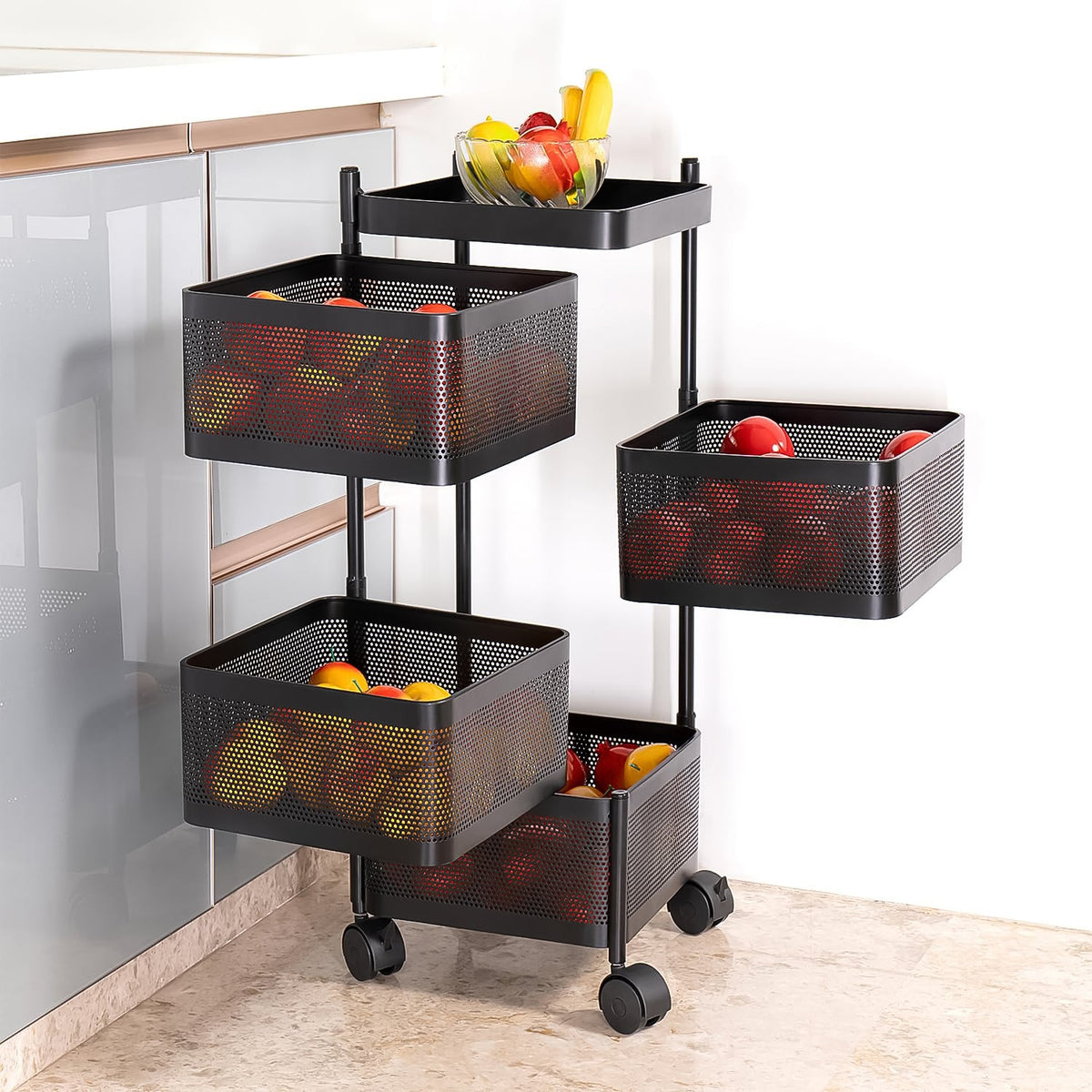 Metal Square High Quality Kitchen Trolley with Wheels (4 Layer / 1 Pc)