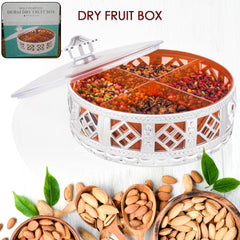 Multipurpose Dry Fruit Box 4 Section Dry Fruit Round Silver Gift Box (1 Pc)