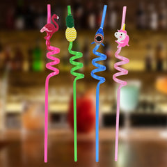 Reusable Plastic Straws (12 pcs Set / Mix Design)