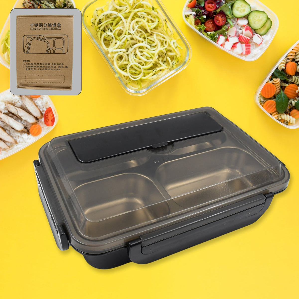 10034 4 Compartment Insulated Lunch Box Stainless Steel |Tiffin Box for Boys, Girls, School & Office Men for Microwave & Dishwasher & Freezer Safe Adult Children Food Container (1 Pc)