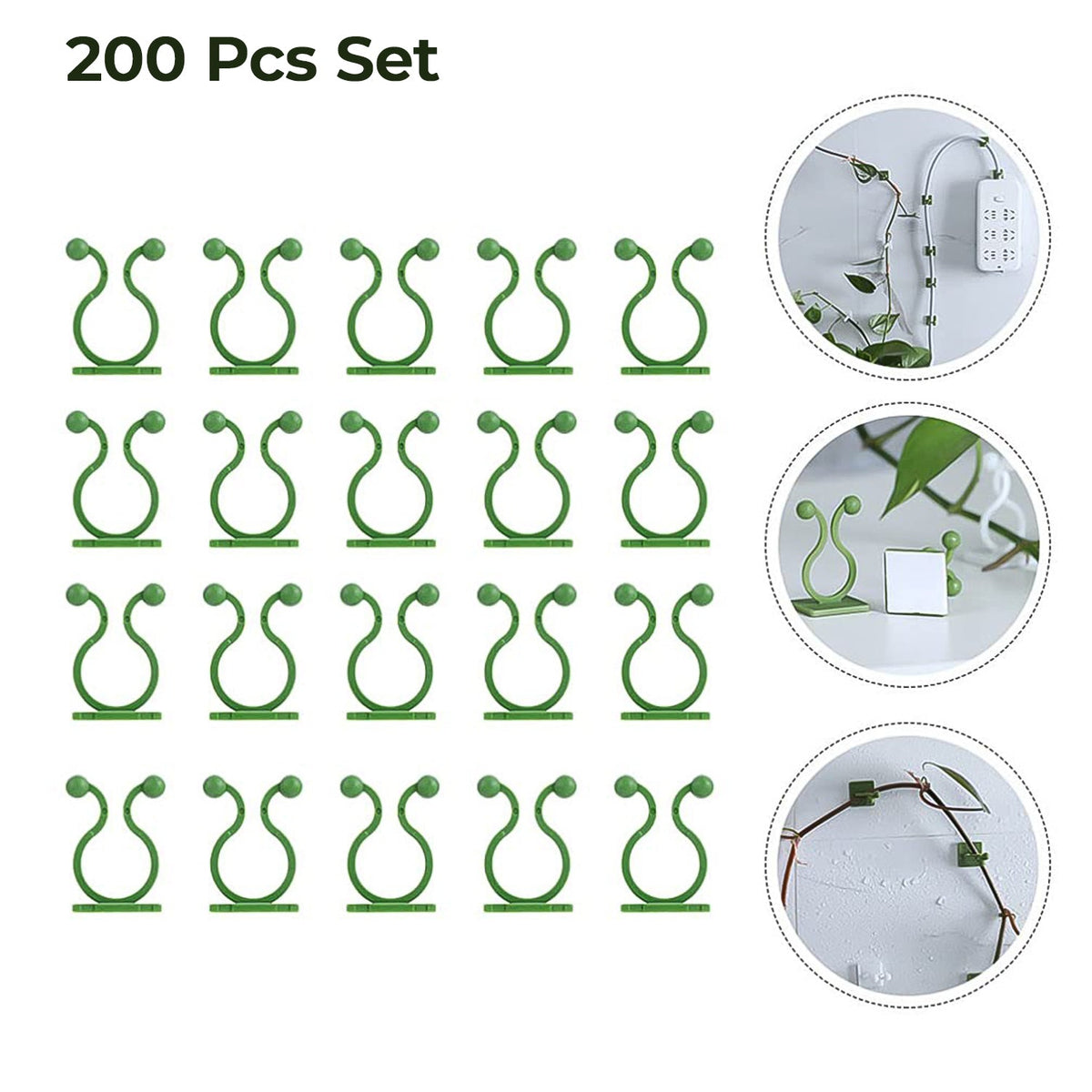 Plant Climbing Wall Fixture Clip Self-Adhesive Hook (200 Pcs Set)