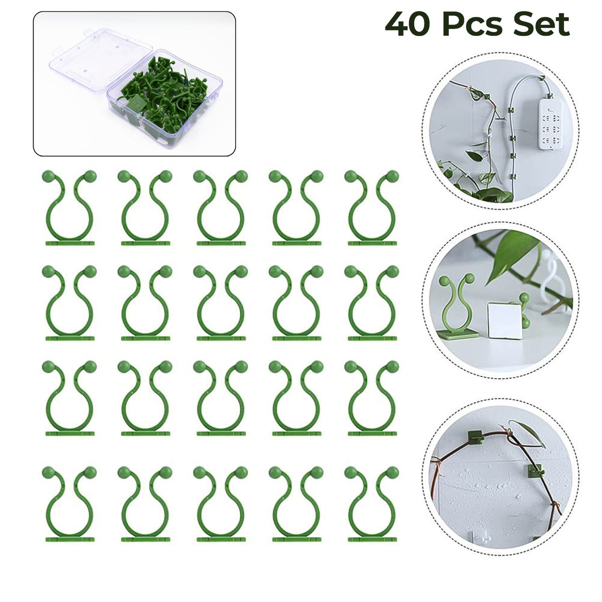 Plant Climbing Wall Fixture Clip Self-Adhesive Hook (40 Pcs Set / With plastic box)