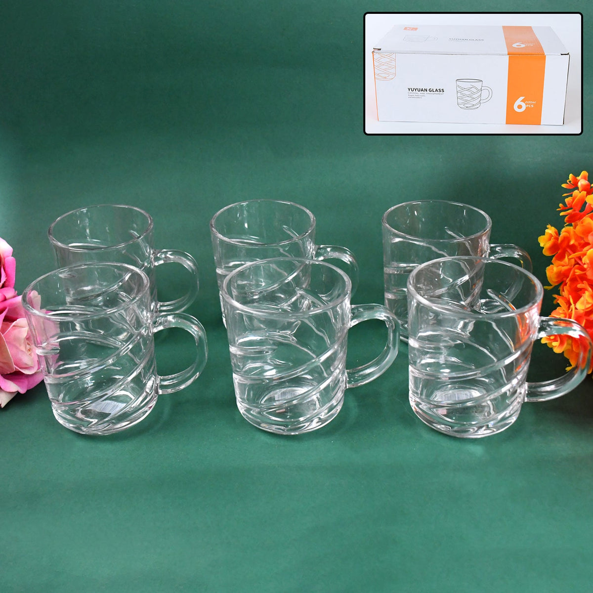 Glass Coffe & Tea Cup / Mug Enjoy Your Drink in Style (6 pcs Set / 220 ML)