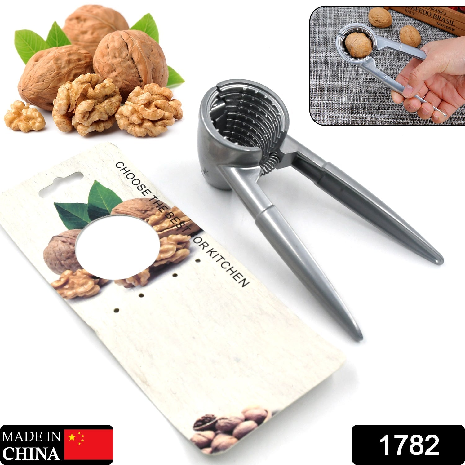 1782 Walnut Cracker, Luxury Die Cast Stainless Alloy Nut Cutter Walnut Clamp Plier Portable Smart Walnut Akhrot Pincers Bottle Opener for Pecans, Almonds, Brazil Nuts