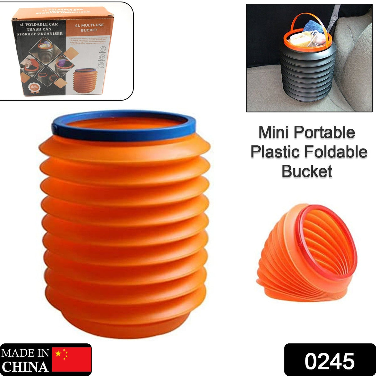 0245 Foldable Storage Bucket , Water Container & Dustbin Multiuse Bucket For Home , Car & Kitchen Use Bucket