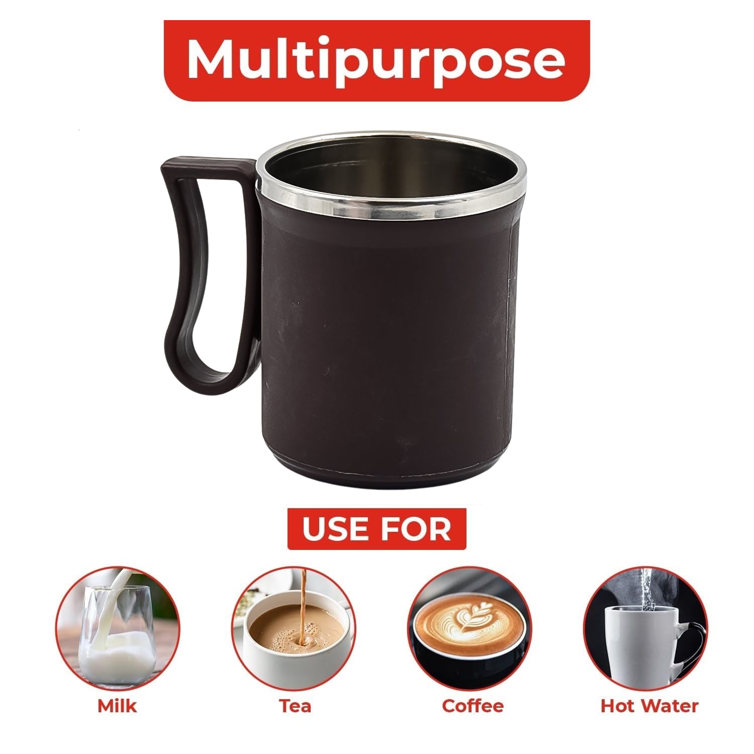 Coffee Mug with Lid and Handle-Plastic Covered Stainless Steel Mug (Random Color, Approx 200 ML)