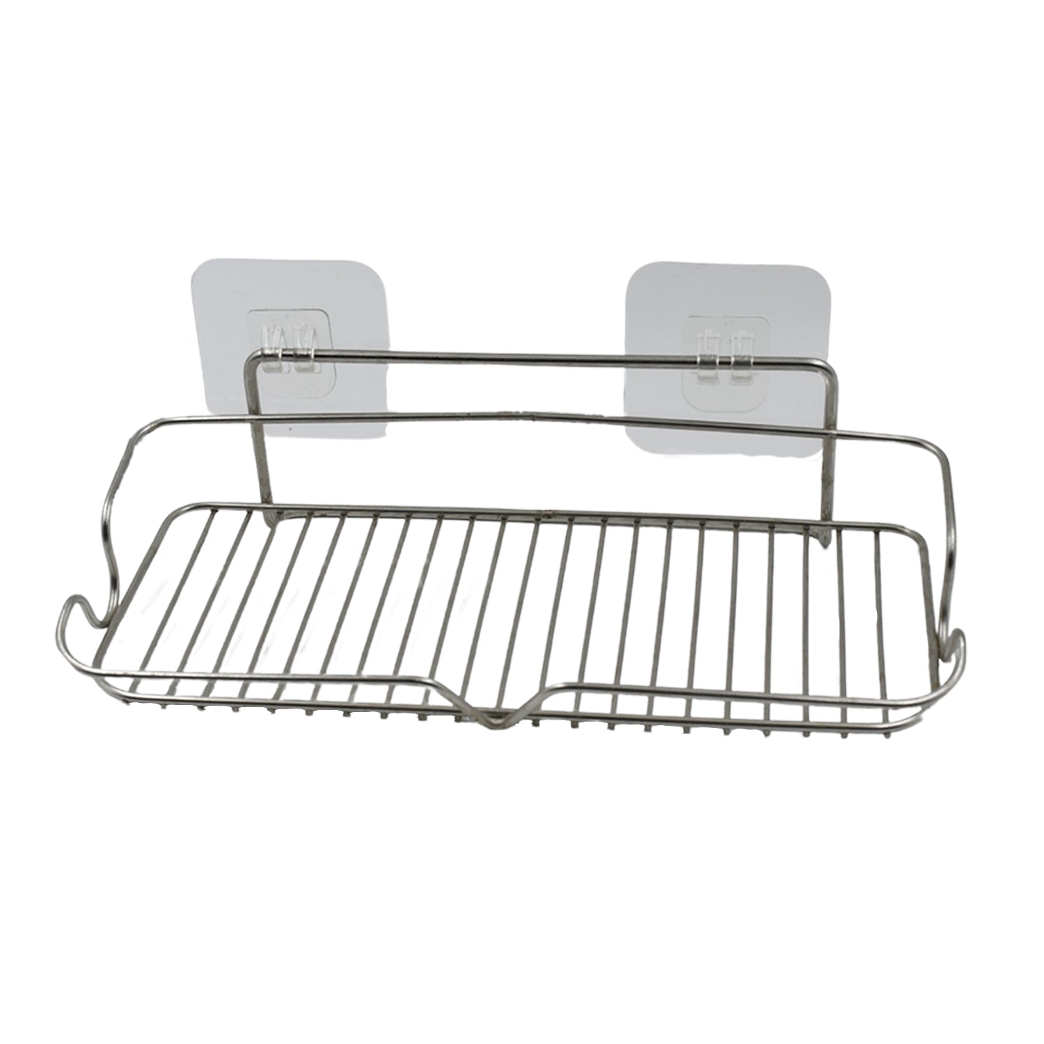 Stainless Steel Kitchen Bathroom Shower Shelf Storage Suction Basket Rack With 2 Hook (1 Pc)