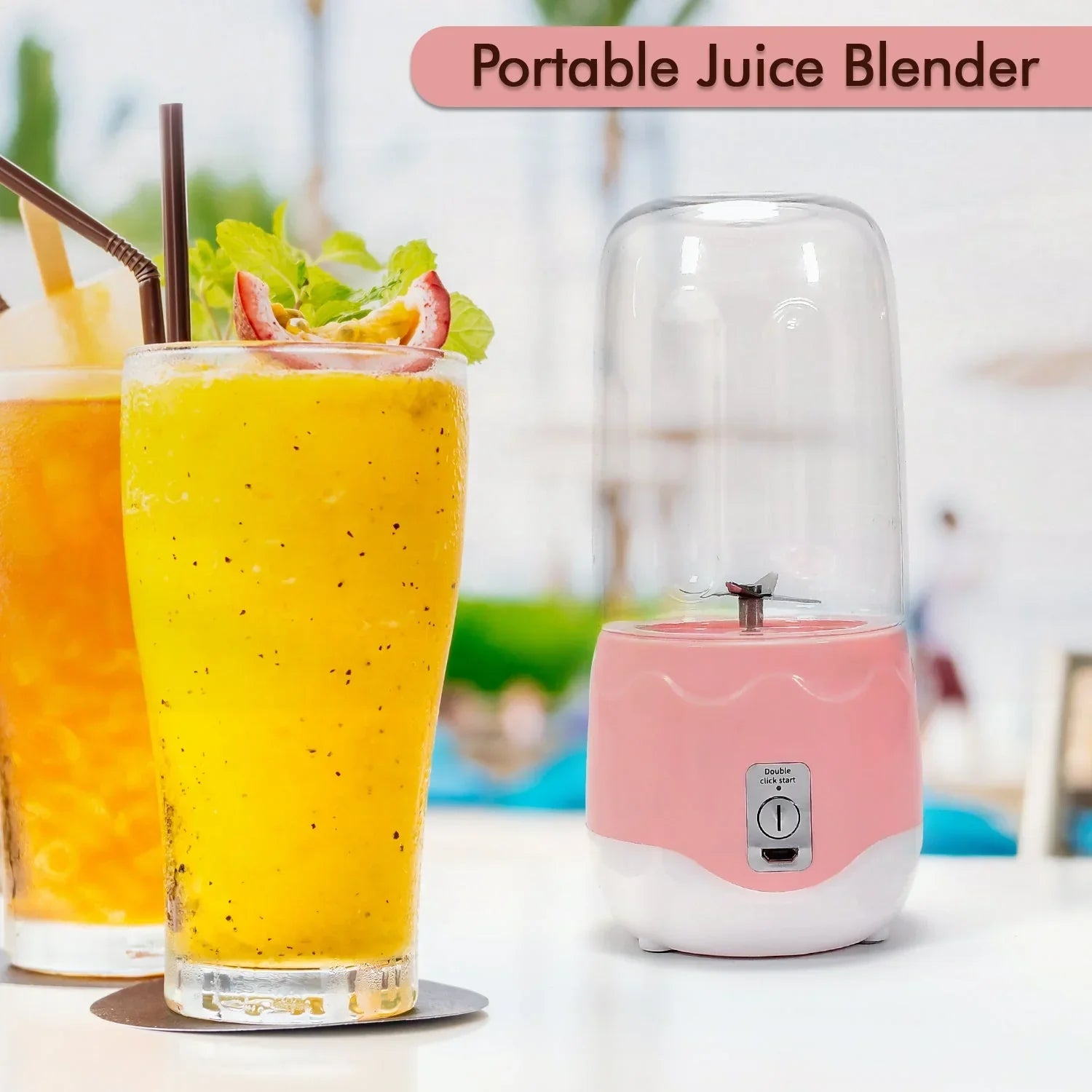 2260A Portable Electric USB Juice Maker 6 blade Blender Grinder Mixer Personal Size, USB Rechargeable Mini Juicer for Smoothies and Shakes with Juicer Cup - 400ml