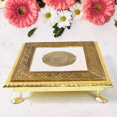 Golden - Square Pooja Chowki Patla / Bajot (20×20 CM / 1 Pc)