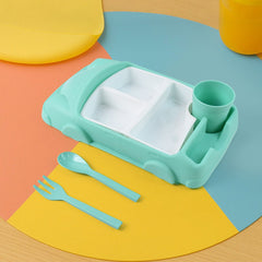 Kid's Car Shaped Plates Cup / Lunch Box Dinnerware Set (4 Pcs Set / 1000 ML Lunch Box)