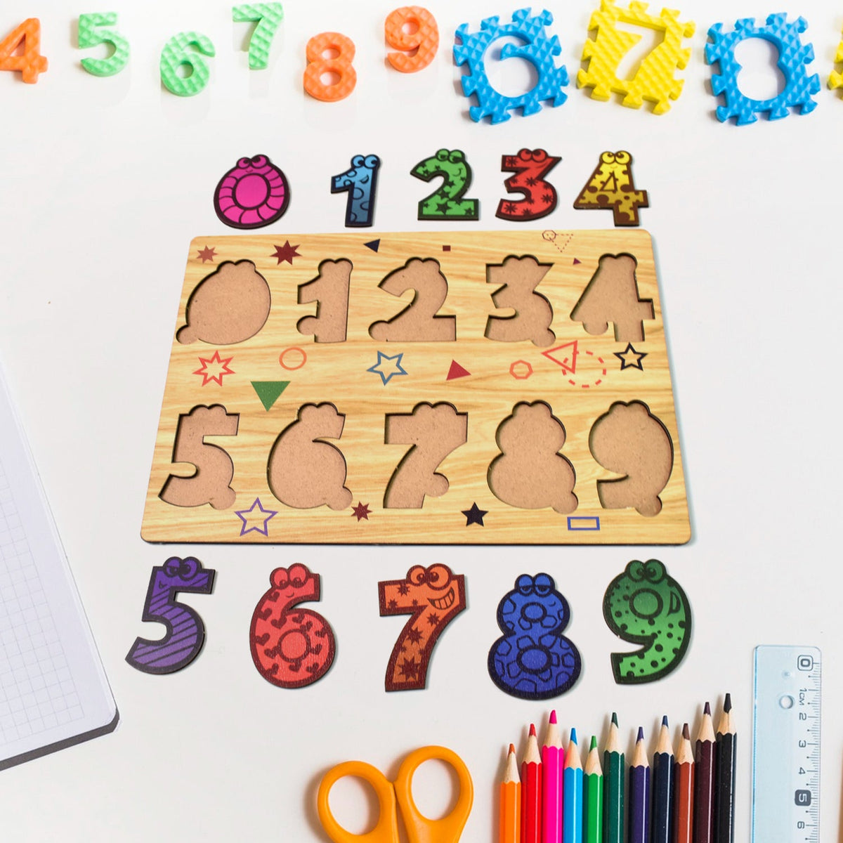 Wooden Number Puzzle Learning Educational Board (1 Set / 28×20 Cm)