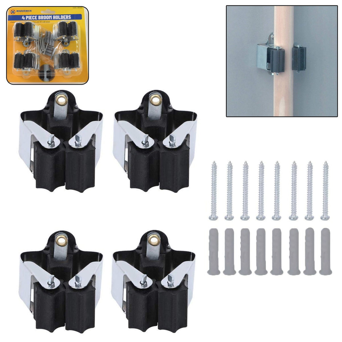 Multifunction Wall Mount Garage Holder for Mop / Broom / Hanger (4 Pcs Set)