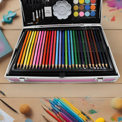 17980 Professional Art Set-Drawing Painting Sketching Coloring Kids Set All in 1 Art Case Perfect for Kids with Unicorn Design Case, Shading Crayons Oil Pastels Color Set Watercolor Cakes Paint Brush Sharpener Eraser (145 Pcs Set)