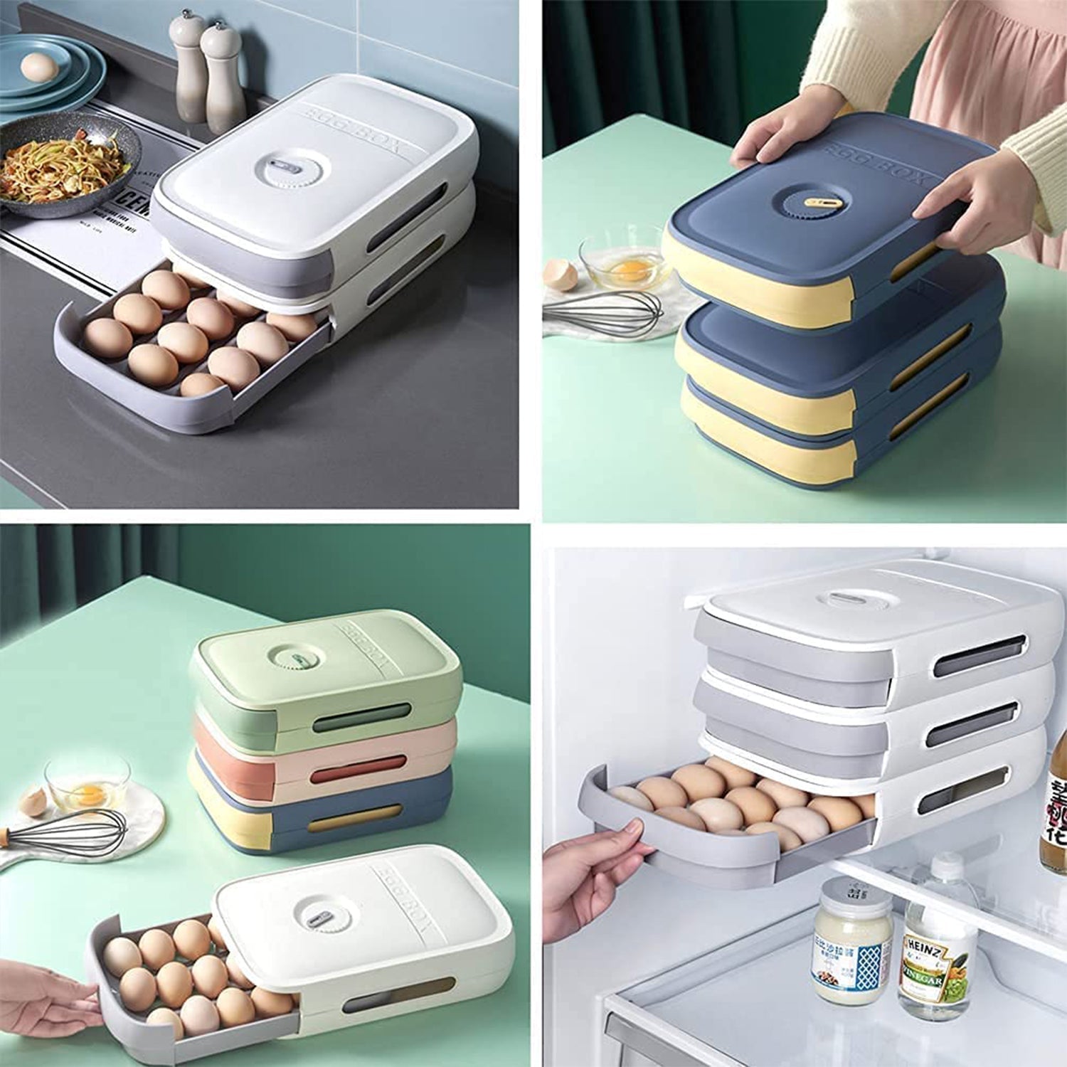 5723 Egg Storage Box Plastic Egg Drawer Fridge Egg Organizer Egg Keeper Refrigerator Egg Drawer Plastic Egg Carton Covered Egg Holder Pantry Egg Bin Household Egg Tray (1 Pc)