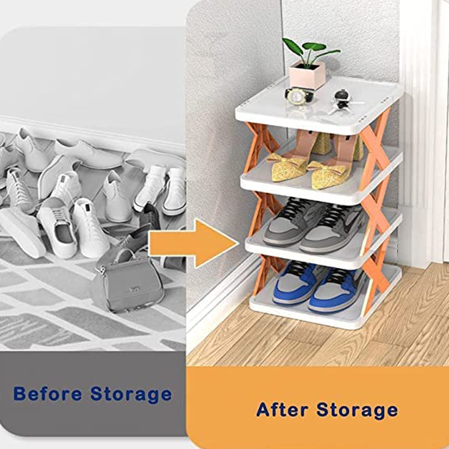 9054A   6 LAYER SHOE RACK DESIGN LIGHTWEIGHT ADJUSTABLE PLASTIC FOLDABLE SHOE CABINET STORAGE PORTABLE FOLDING SPACE SAVING SHOE ORGANIZER HOME AND OFFICE DeoDap