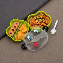 Double Layer Froggy Shape Lunch Box with Spoon (1 Pc / Mix Color)