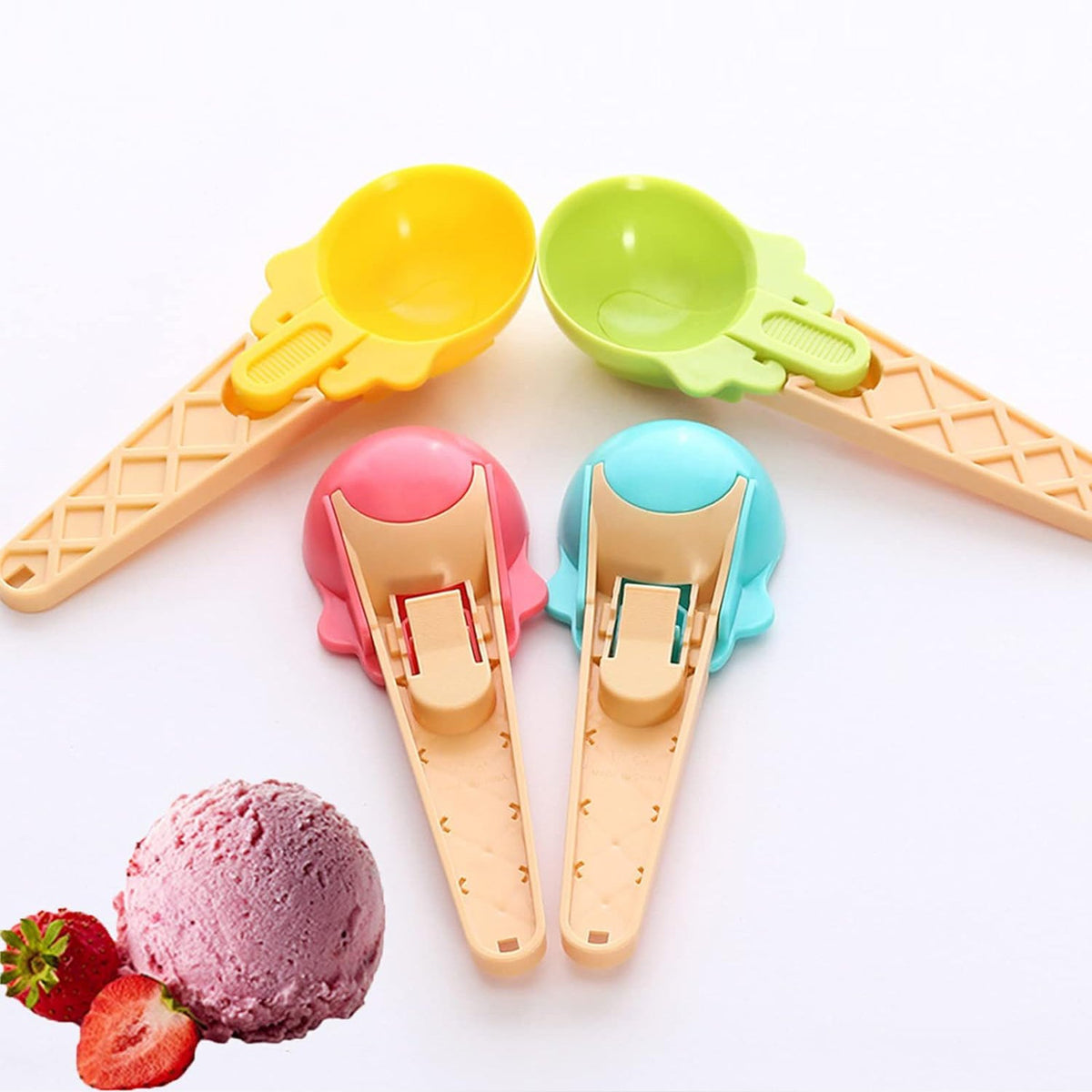5509 Ice Cream Spoons 2pcs Plastic Water Melon Scoopers with Trigger Dipper and Adults for Summer Party Ice Cream Scoop, Food Serving Spoon Kitchen Tools Ice Cream Digging Spoon Household Spoons Cupcake Spoons Aps Fruit Ball Player (2 Pc)