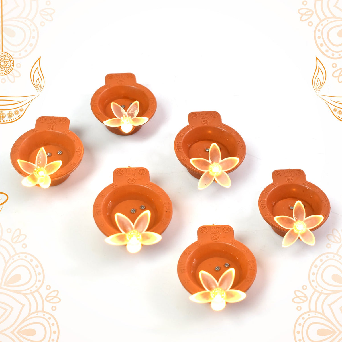 Flower Water Sensor Diyas for Diwali Decoration (6 Pcs Set)