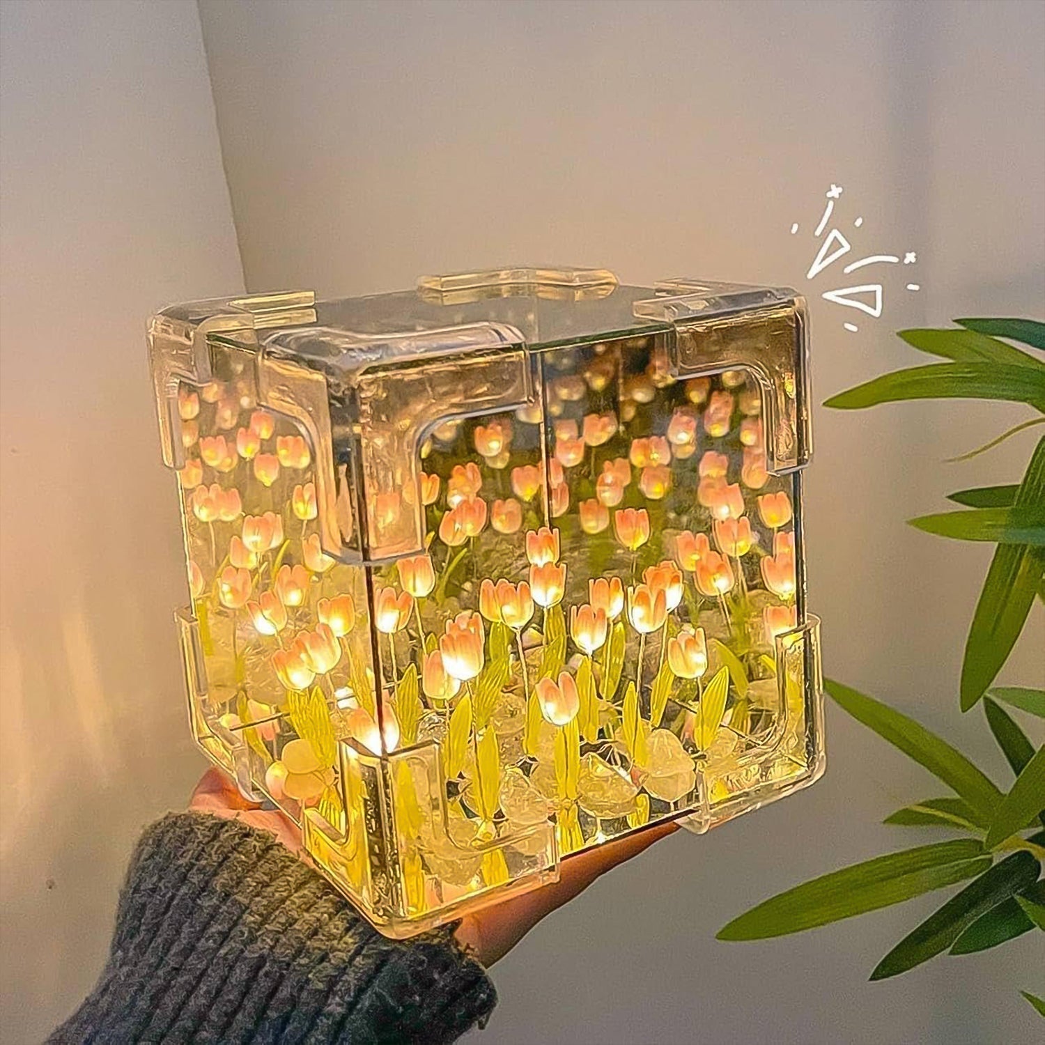 Cube Tulip Night Lamp | Led Decorative Nights Lamp for Bedroom (Multicolor / 1 Set)