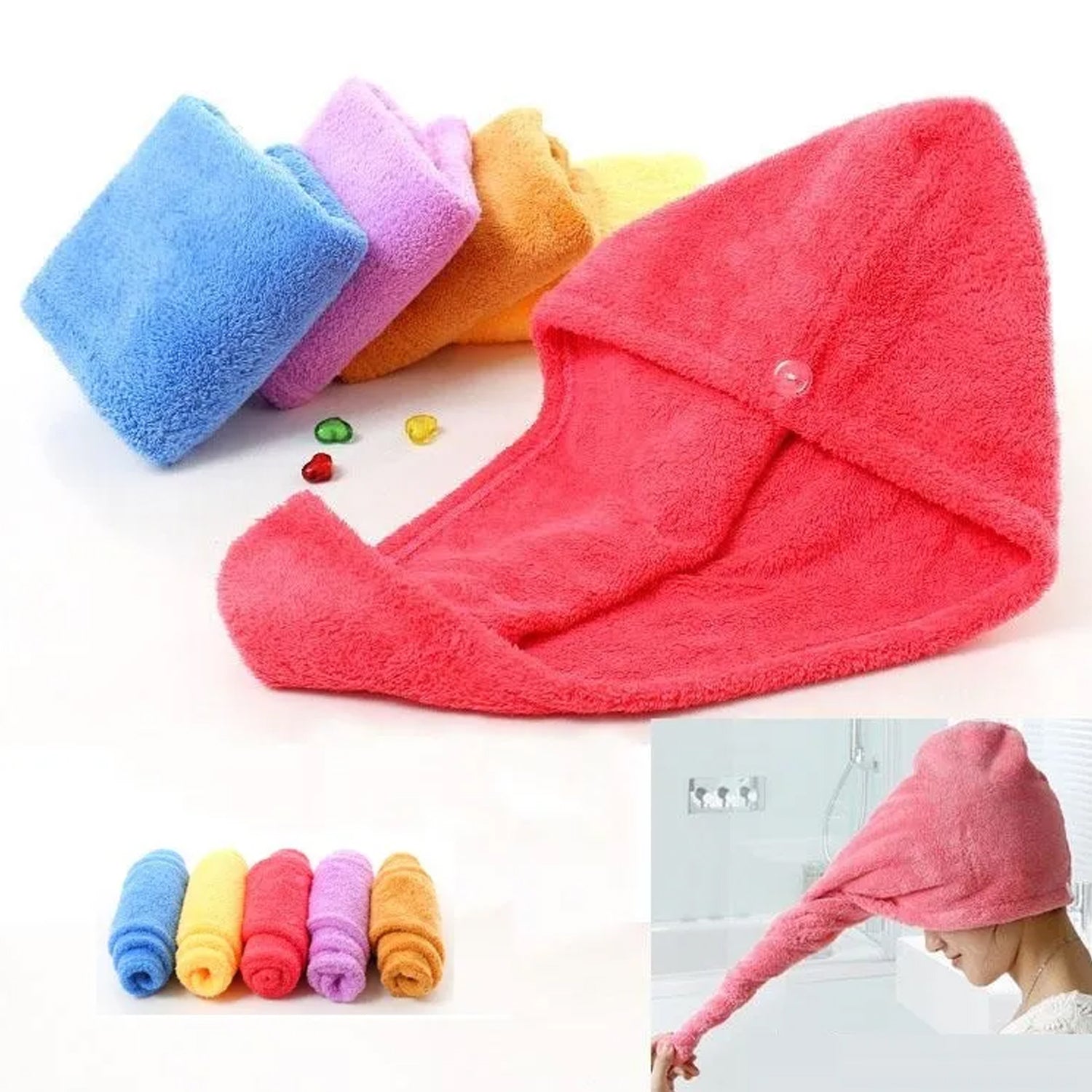 12600  Microfiber Hair Wrap Towel Cap, Quick Turban Hair-Drying Absorbent Microfiber Towel / Dry Shower Caps (1 Pc)